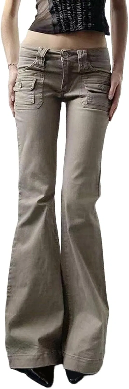 Джинсы зауженные клеш, женские, Khaki