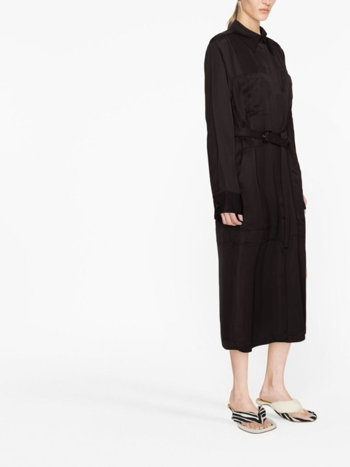 Jil Sander однобортное пальто с поясом, коричневый — фото 3