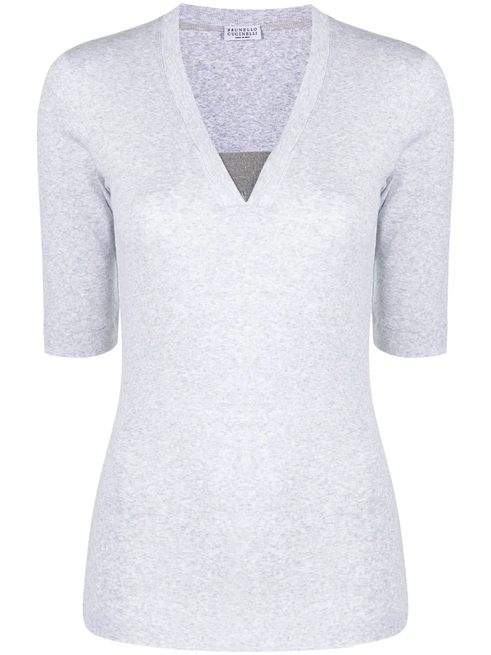 

Топ с v-образным вырезом и короткими рукавами Brunello Cucinelli, серый