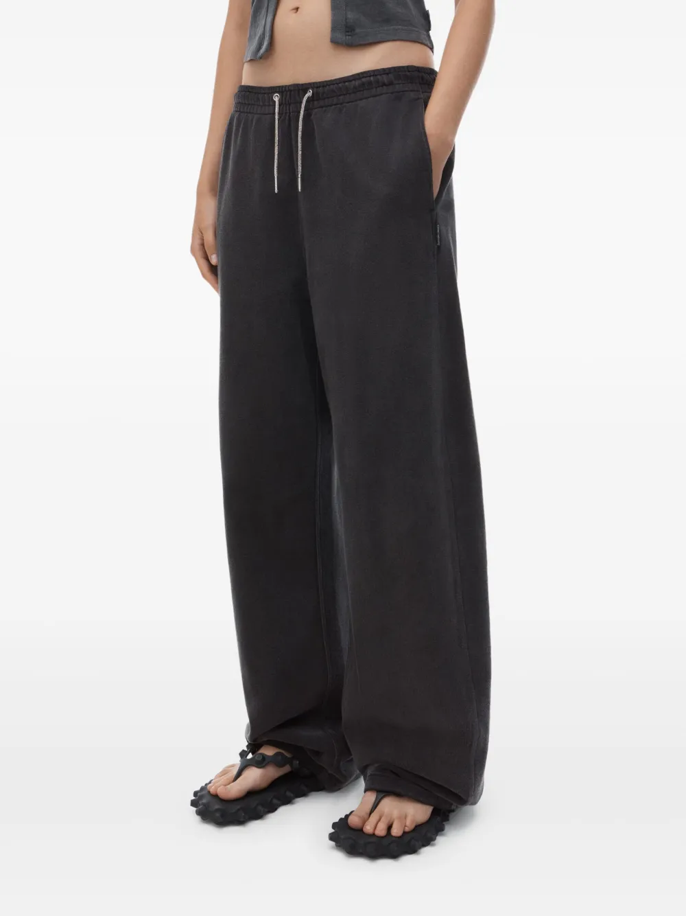 Спортивные брюки с кулиской и стразами Alexander Wang, серый — фото 4