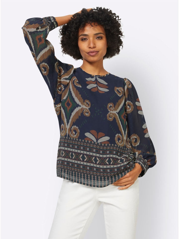 

Блузка-слипон с принтом темно-синего и коньячного цветов Heine