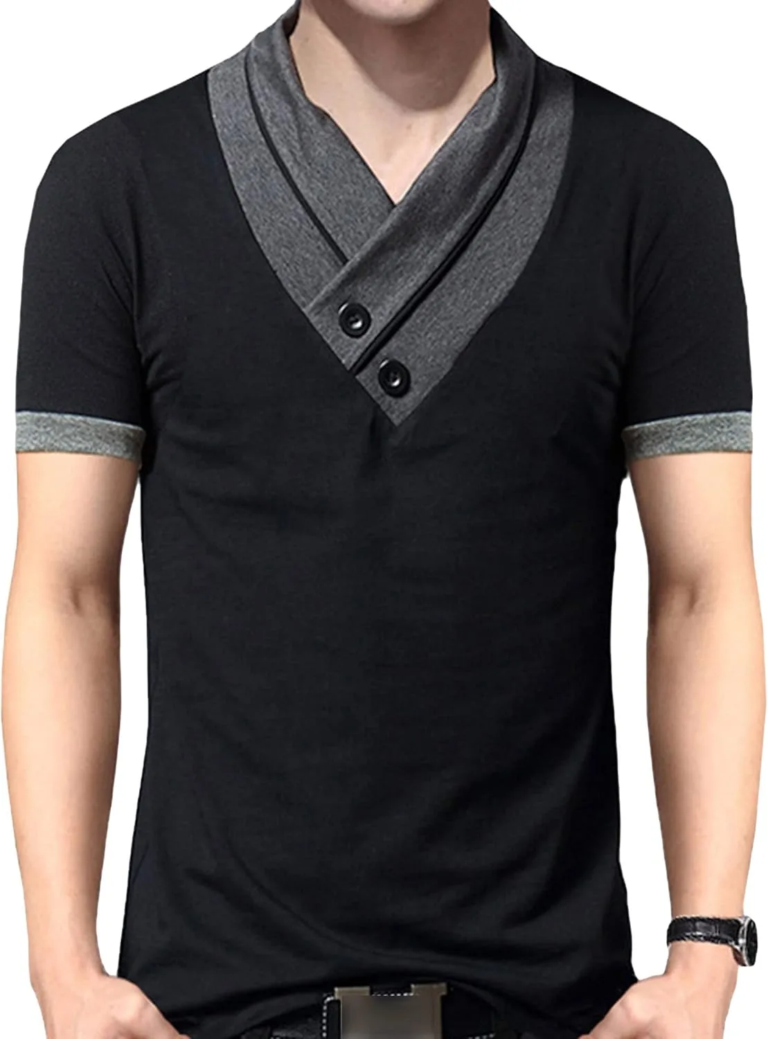 Мужская футболка с V-образным вырезом, короткий рукав, Slim Fit, хлопок