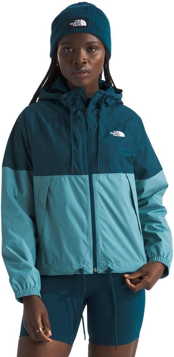 

THE NORTH FACE Женская ветроводозащитная толстовка Antora с капюшоном с регулируемым капюшоном и кулиской по низу, Midnight Petrol/Algae Blue