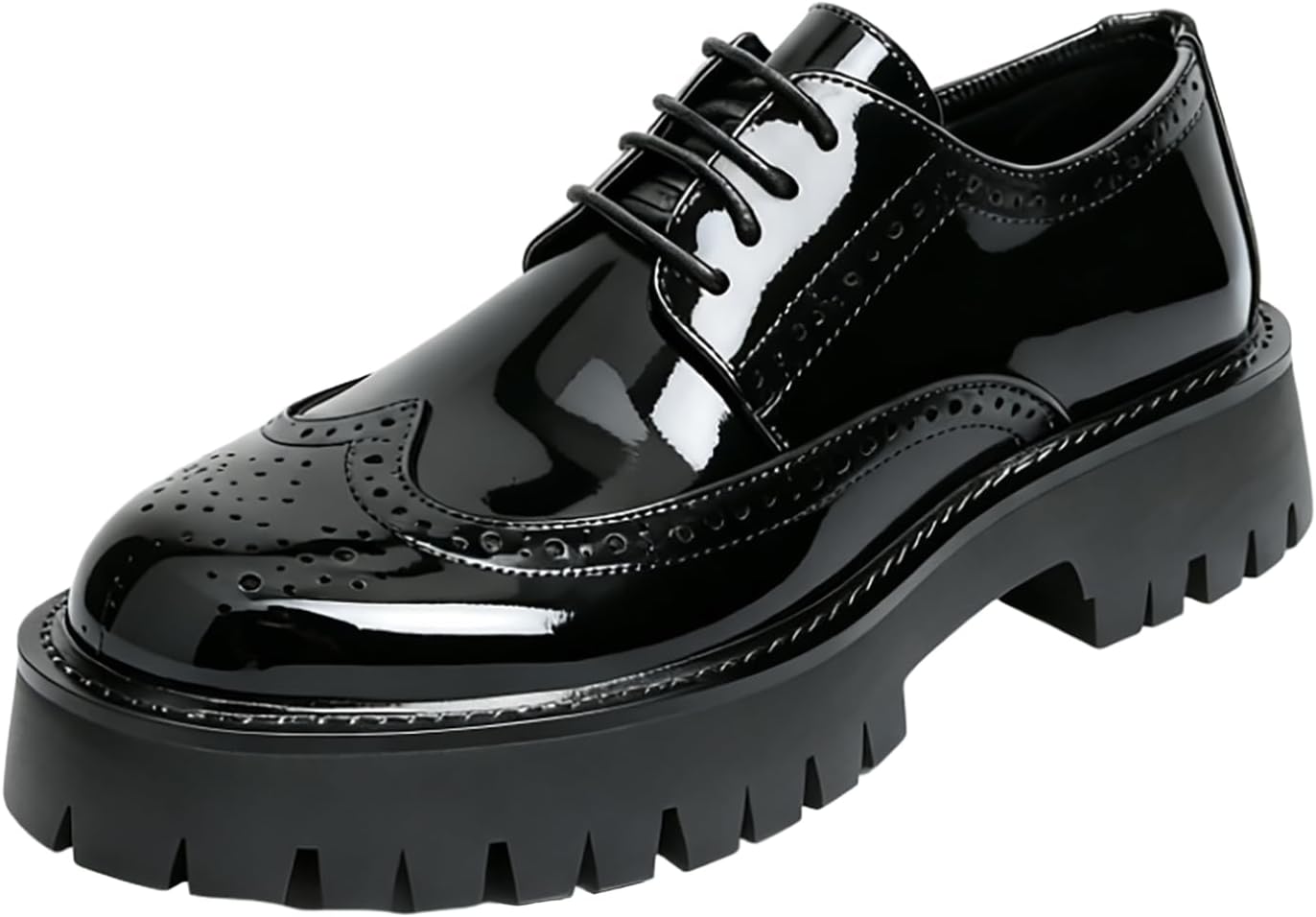 

Мужские кожаные броги с крыльями, деловые оксфорды с классическим круглым носком, подошвой с протектором, противоскользящие платформенные туфли дерби для формальной работы, офиса, свадьбы и вечеринок Nxnbhsl, черный