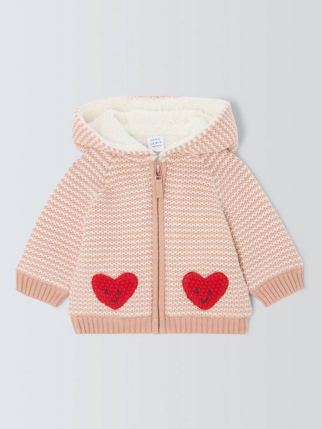 

Детский кардиган с сердечком на кармане John Lewis, Pink