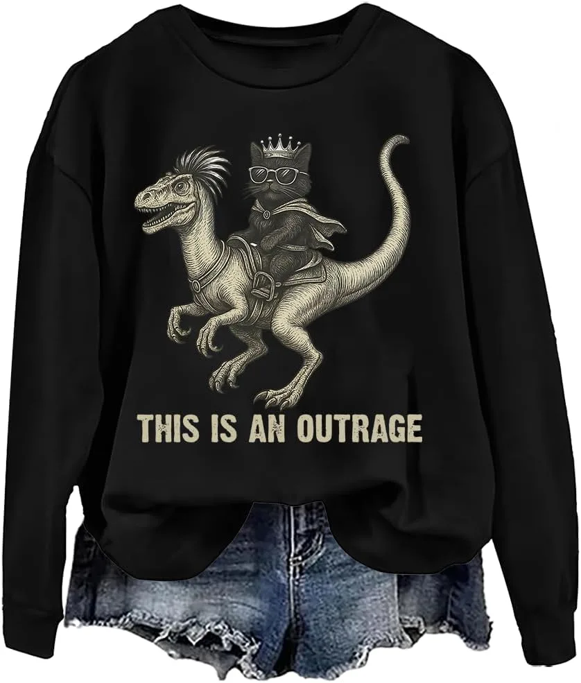 

Толстовка This Is An Outrage с принтом: кот на динозавре NACJOM