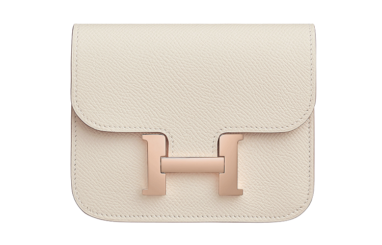 

HERMES Кошельки Constance Slim из кожи Epsom, держатели карт, поясная сумка, стандартные, женские, 10 шт., цвет "молочный коктейль", белые