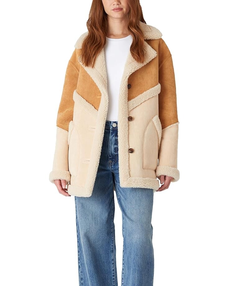 

Пальто Blank NYC Faux Suede and Shepra Coat, цвет Tan/Ivory