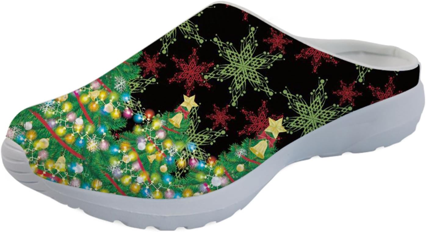 

GLENLCWE Милые мужские сабо с коровьим принтом, женские прогулочные мюли, кроссовки, сетчатые мягкие садовые сабо, легкая водная обувь, Christmas Tree Snowflake
