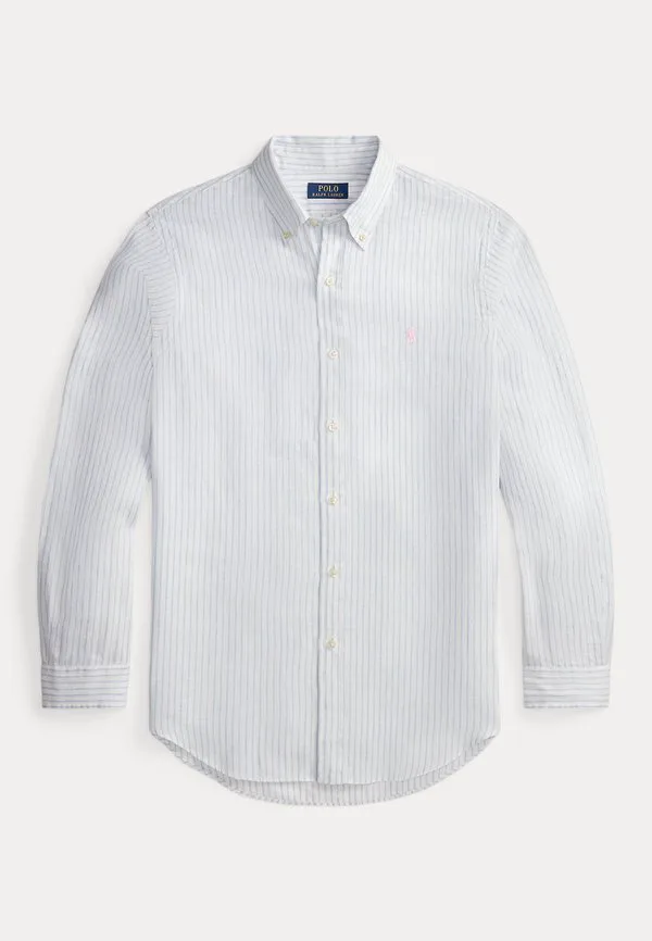Приталенная полосатая льняная рубашка Polo Ralph Lauren, 7188A White Blue — фото 4