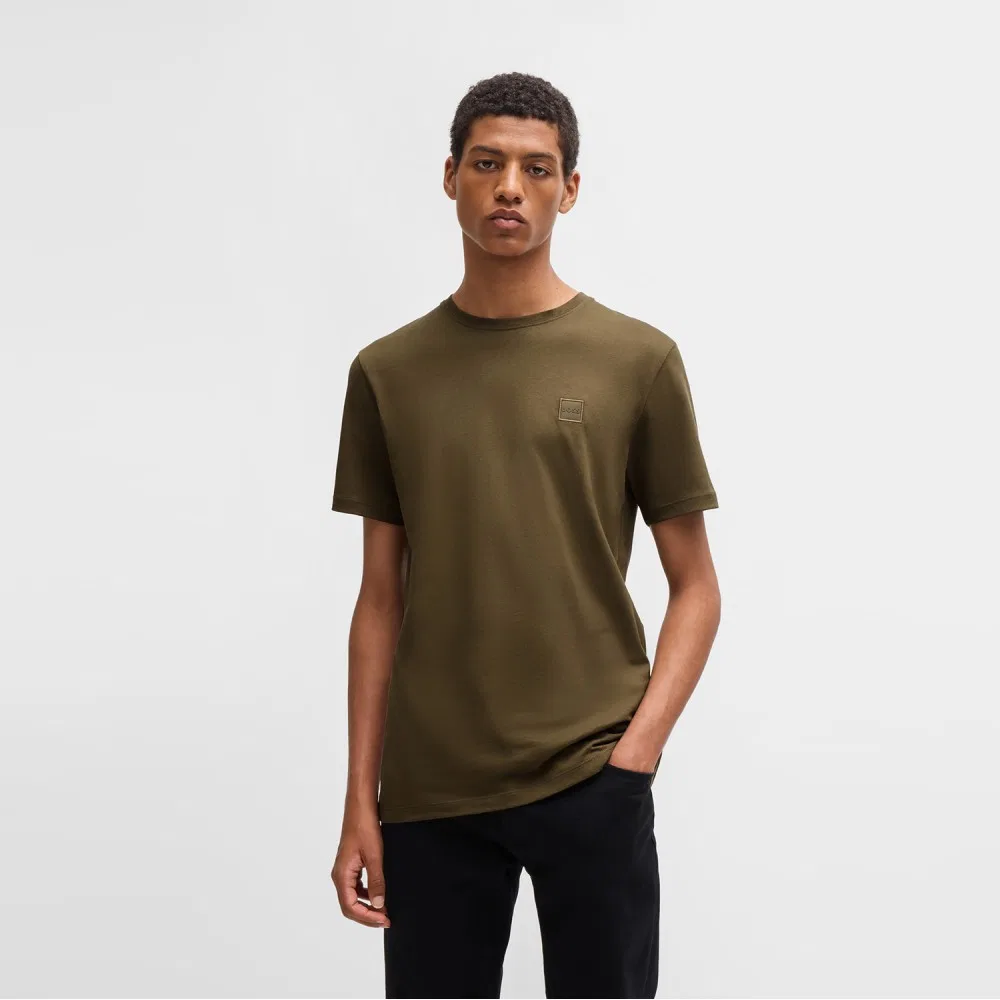 Мужская футболка Regular Fit из хлопкового джерси с логотипом тёмно-коричневого цвета от Boss