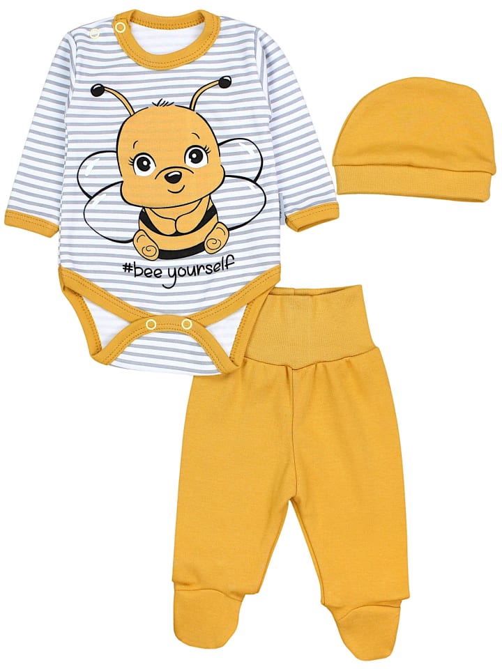 

TupTam Детский комплект одежды: боди с длинными рукавами, штанишки, шапочка, 3 предмета, желтый цвет