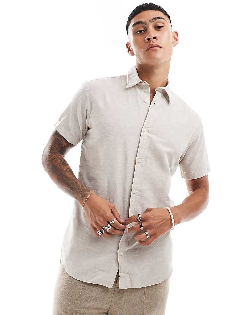 

Бежевая льняная рубашка с длинными рукавами Jack & Jones