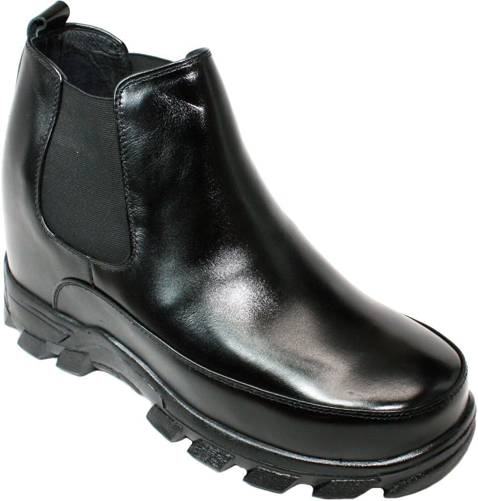 

Мужские невидимые обувные вставки для увеличения роста Calden - Черные кожаные слипоны в стиле походных ботинок - Увеличение роста на 12 см - K332011 - Размер 8 D(M) US