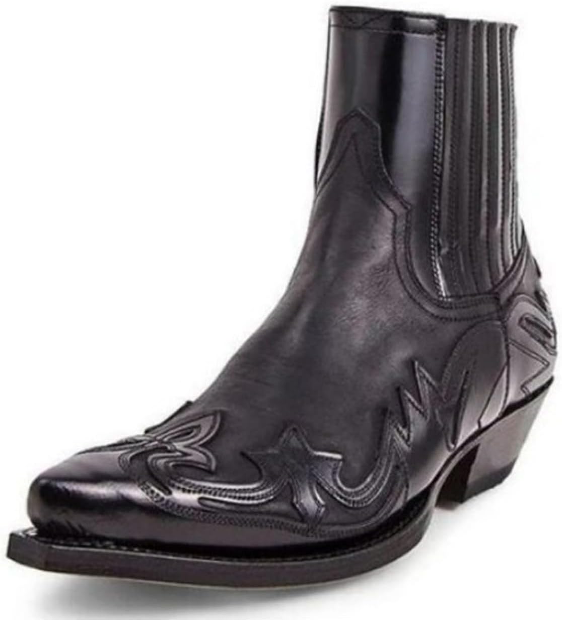 

Мужские средневековые западные ботинки классические вышитые из искусственной кожи с противоскользящей подошвой и заостренным носком Helltaker, черный