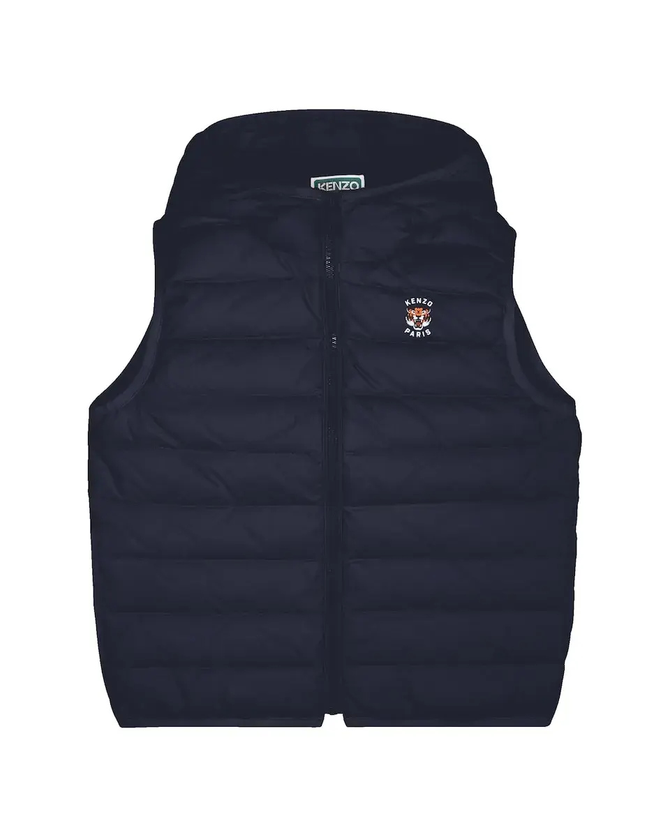 

Стеганый жилет с капюшоном и молнией Kenzo Kids, темно-синий