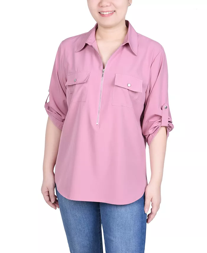 

Миниатюрная блузка с рукавами 3/4 и застежкой-молнией спереди NY Collection, розовый