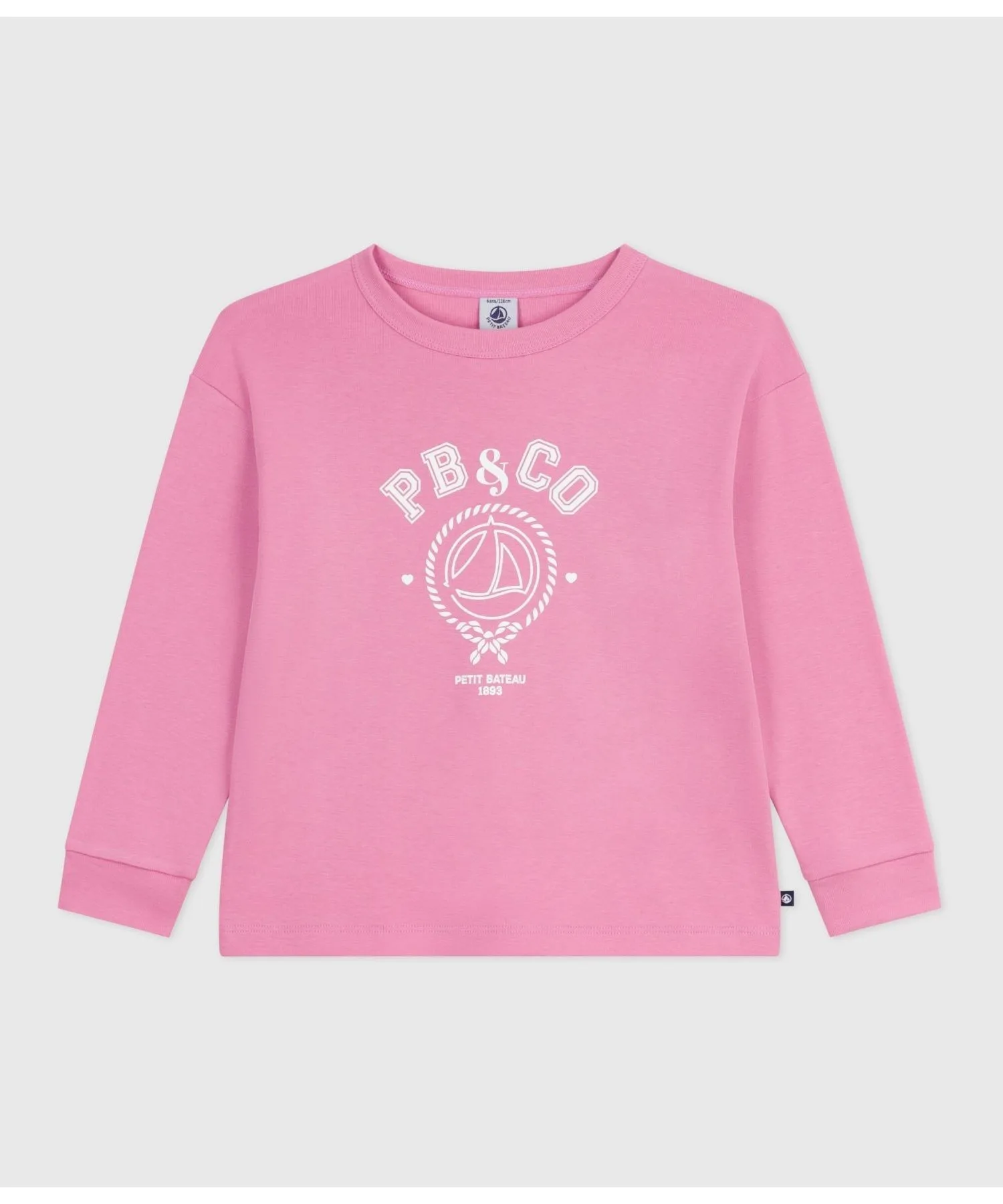 Детская футболка из мягкого рибана с классическим лого Petit BATEAU розовая — фото 4