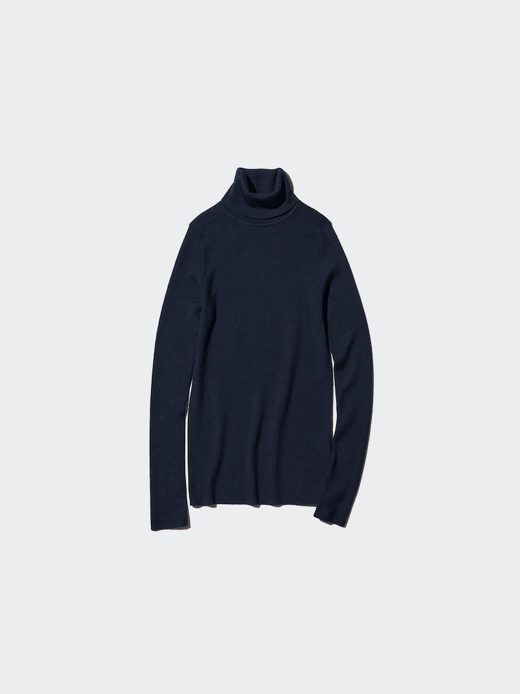 Водолазка из мериносовой шерсти в рубчик Uniqlo, цвет 47 желтый — фото 4