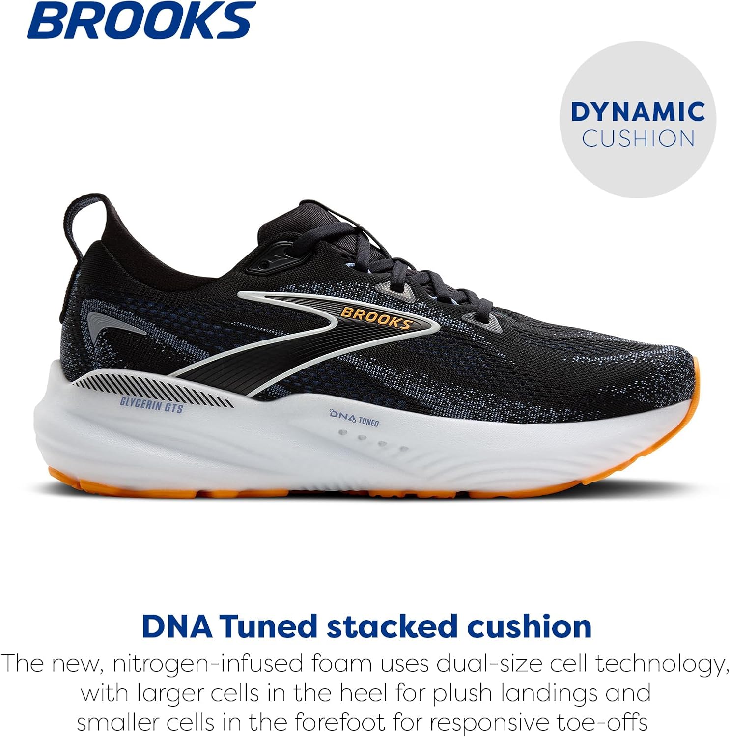 Мужские беговые кроссовки Brooks Glycerin GTS 22 с поддержкой, черный/оранжевый/голубой — фото 2