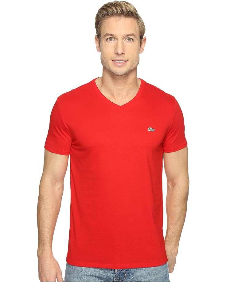 

Футболка Lacoste Short Sleeve Pima Jersey V-Neck, красный