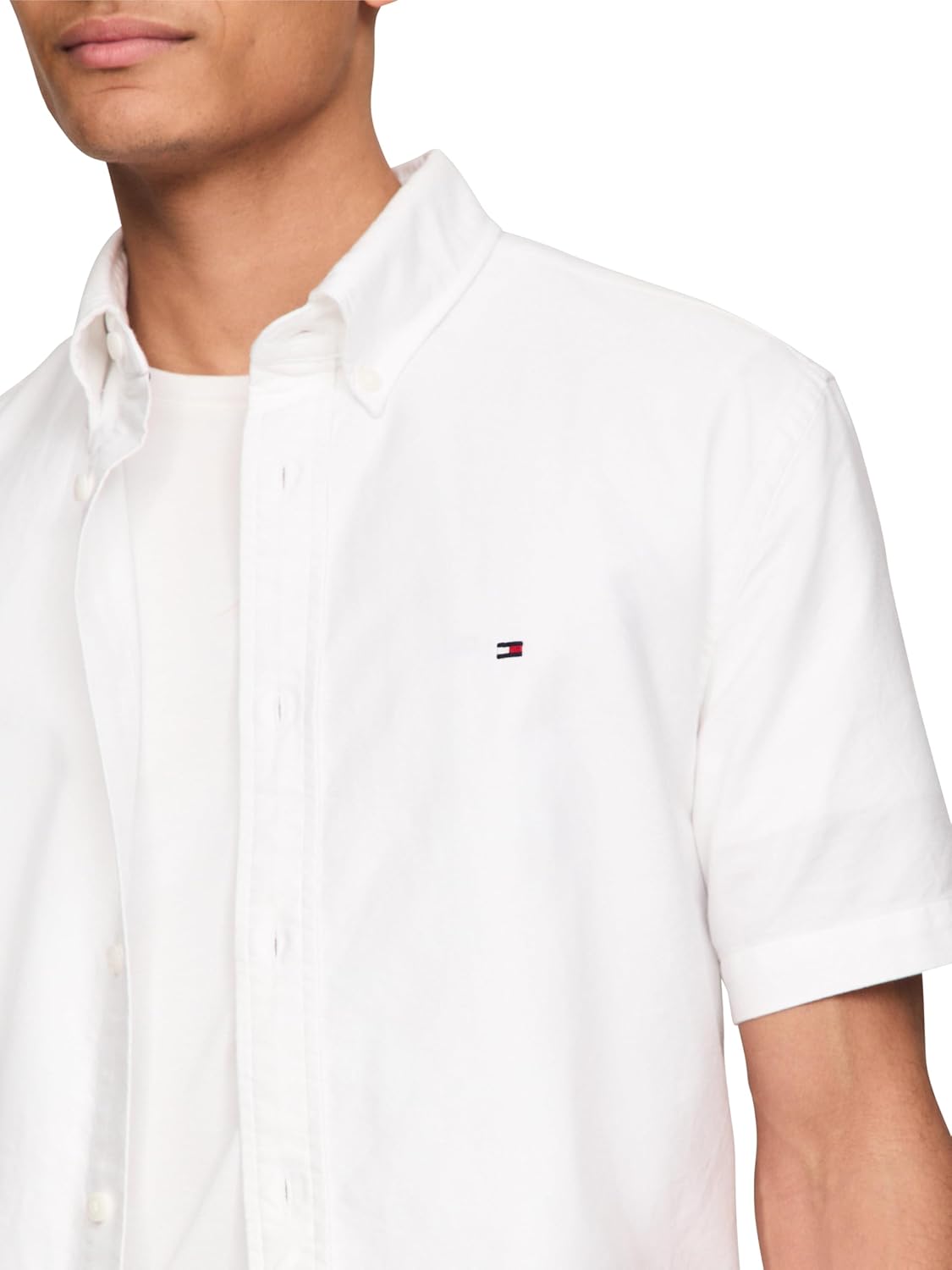Рубашки оксфорды Tommy Hilfiger Men's с коротким рукавом, классический крой, мужские рубашки на пуговицах, Optic White — фото 2