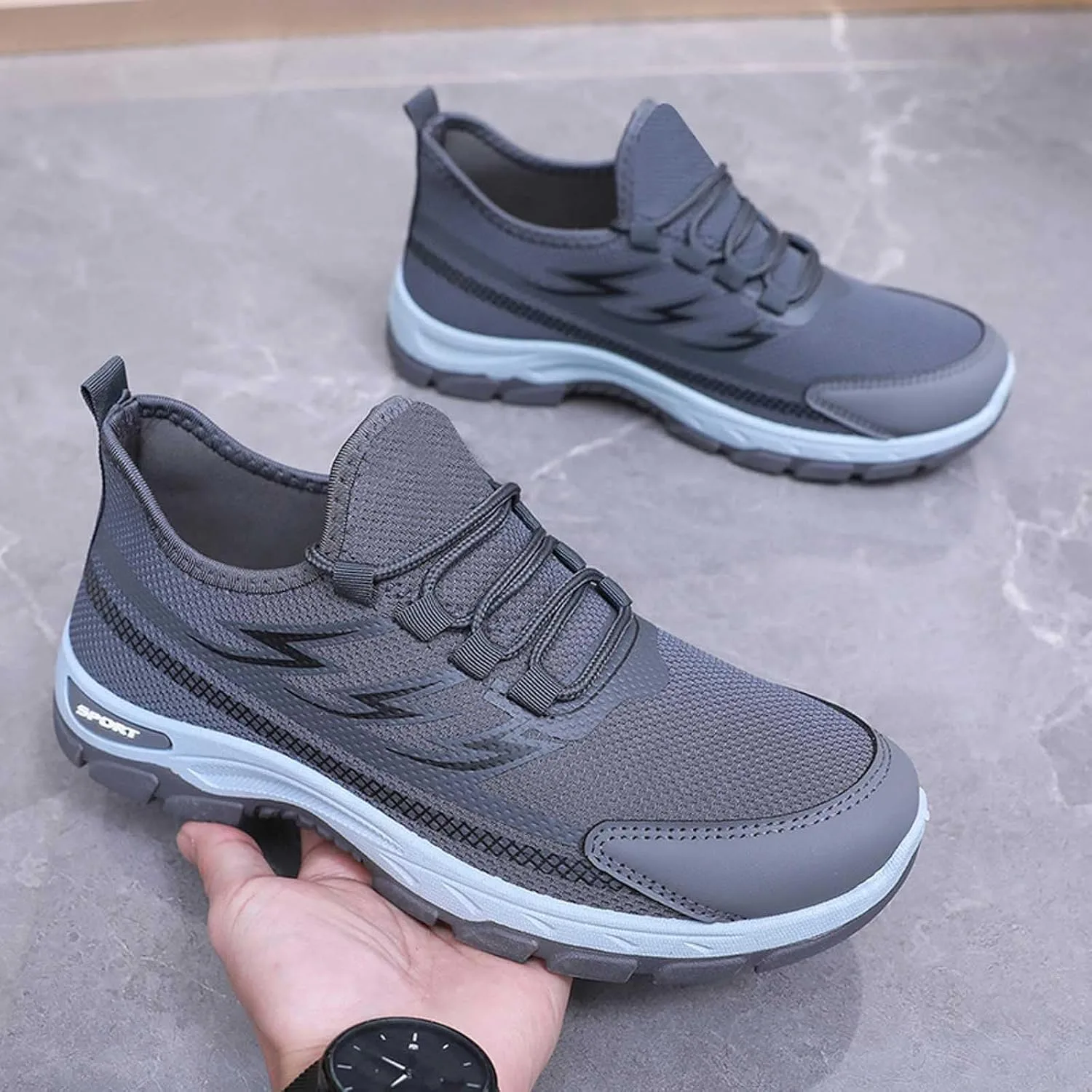 Кроссовки Herren Schuhe Herren Fruhling und Sommer Mode Atmungsaktive Einfarbige Freizeitschuhe Bequeme leichte Sportschuhe Generic, серый — фото 3