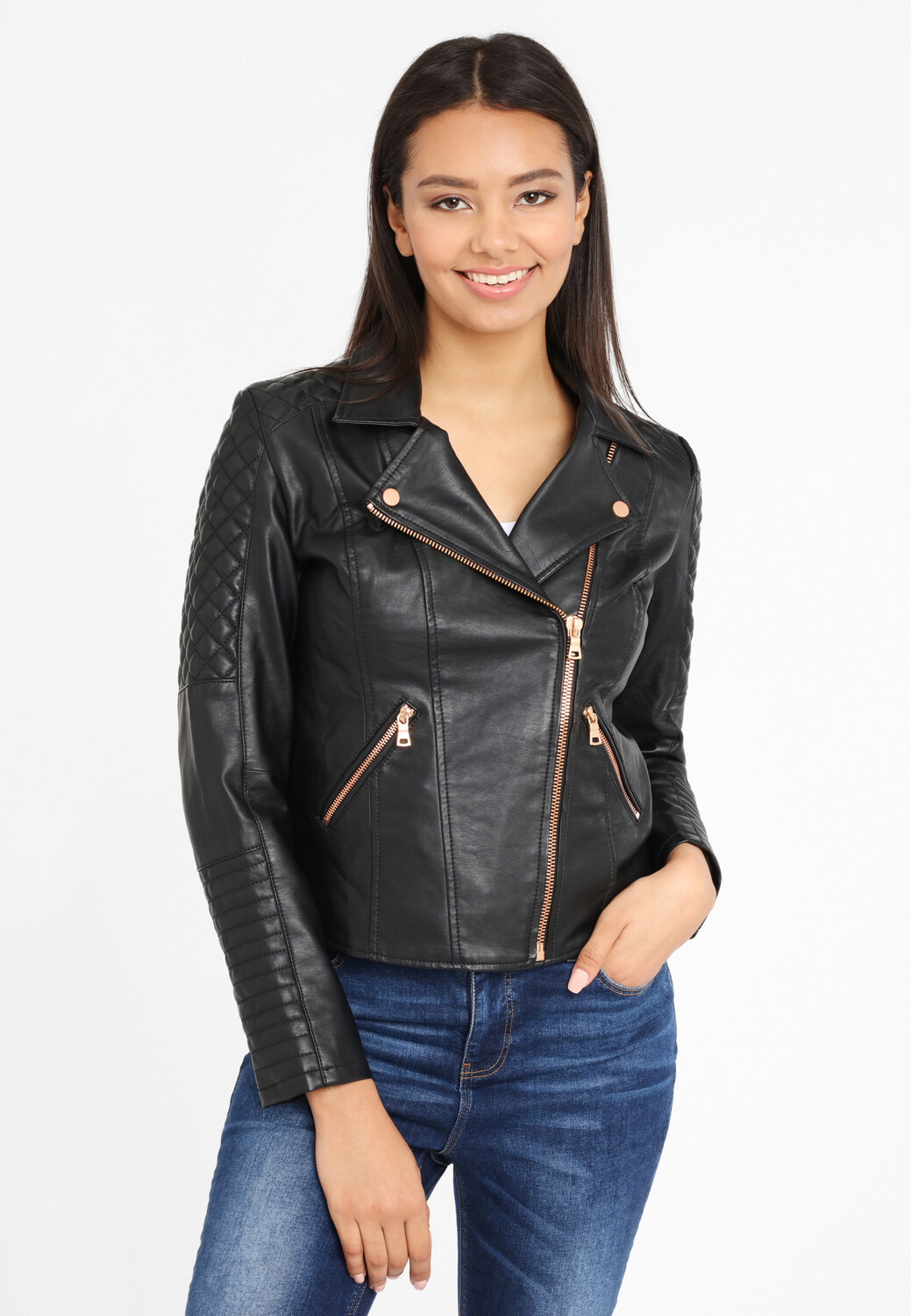 

Кожаная куртка LASCANA Lederimitatjacke, черный