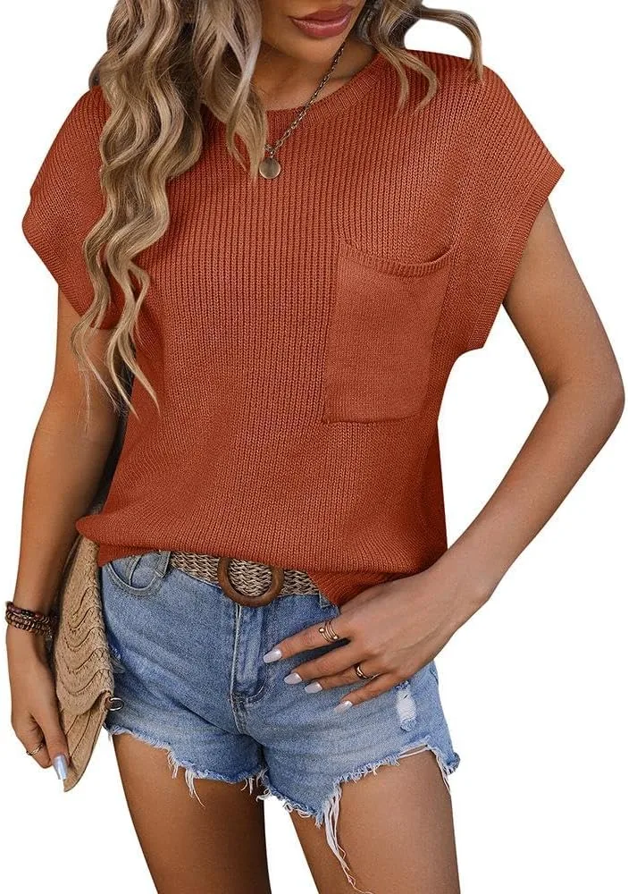 

Женский летний топ с короткими рукавами и карманом FMCHICO