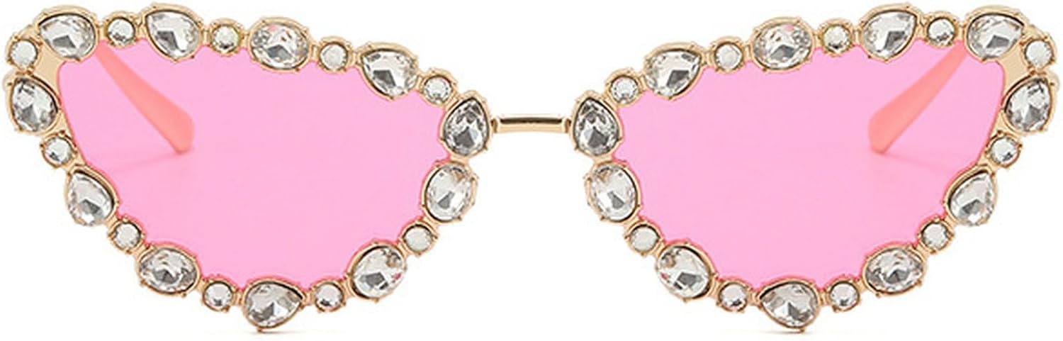 

Солнцезащитные очки «кошачий глаз» с блестящими кристаллами для женщин, винтажный стиль, роскошные солнцезащитные очки со стразами, элегантные женские очки mincl, Pink