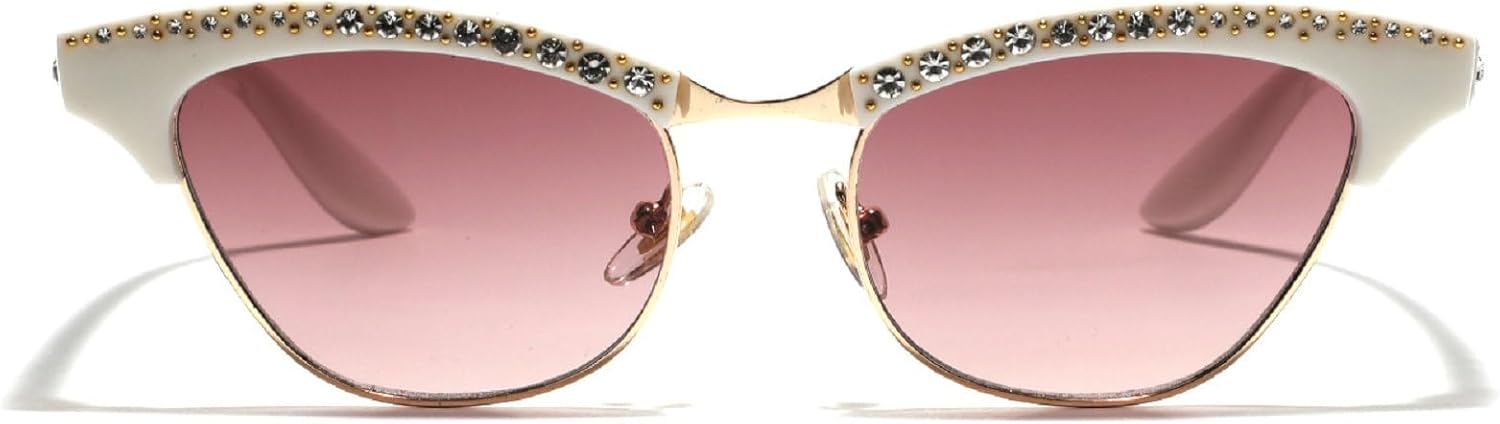 

Солнцезащитные очки «кошачий глаз» в маленькой оправе для женщин, винтажные, с металлическим покрытием и стразами, милые солнцезащитные очки с бриллиантами mincl, White