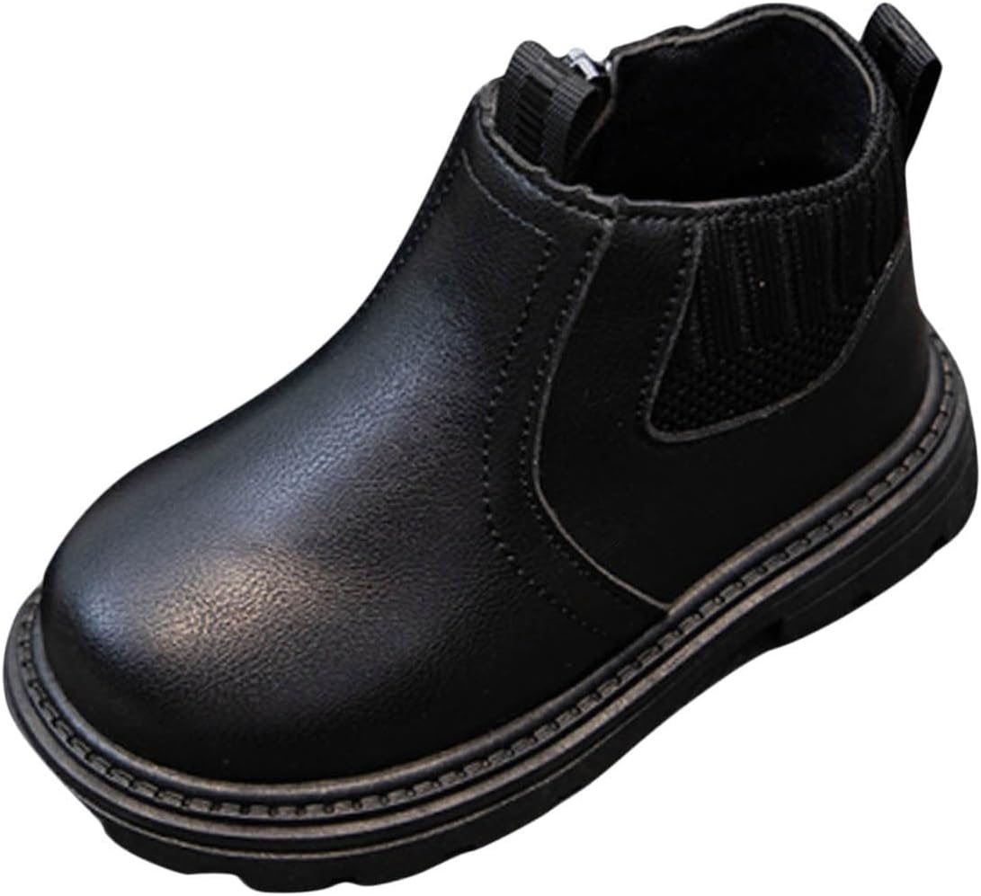 

Детские ботильоны для девочек с боковой молнией, массивным низким каблуком, короткие модные ботинки из искусственной кожи, осень-зима (1-8 лет) Generic, черный