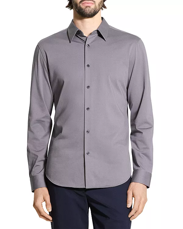 

Рубашка Сильвена из структурированного трикотажа Theory, серый