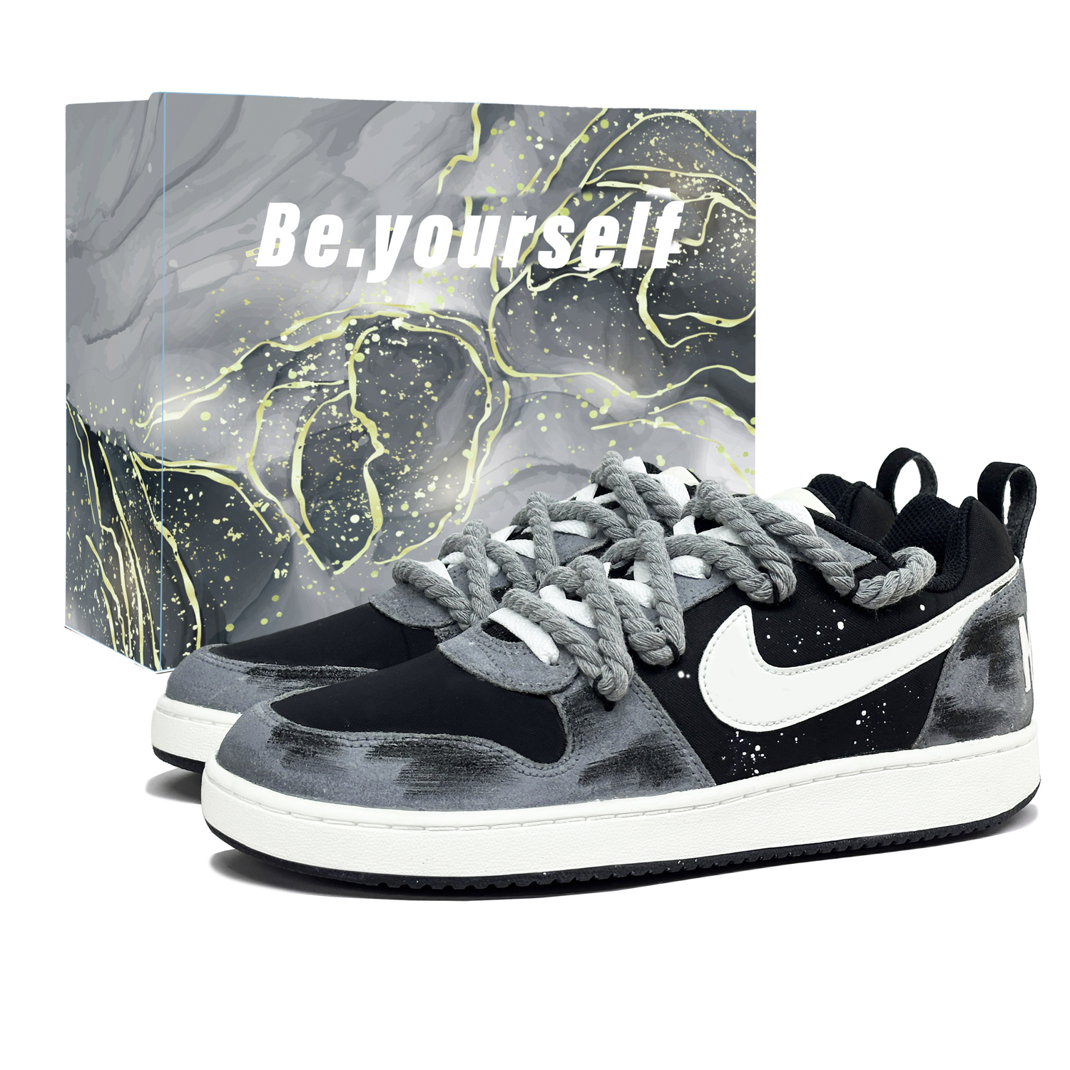 

Nike Мужские скейтбордные кроссовки Court Borough Sonic Prey Abrasion Resistant Balance Low top, черный с серым рисунком