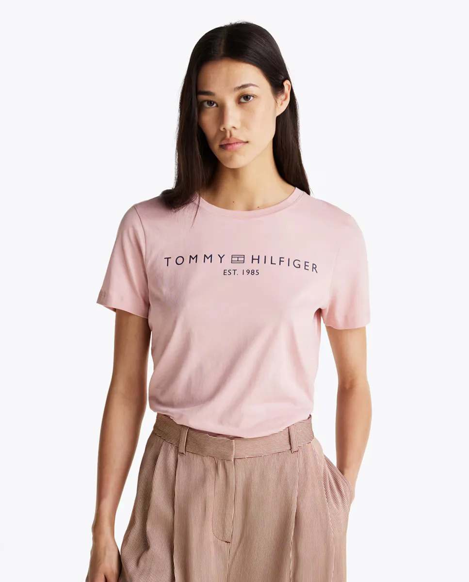 

Женская однотонная футболка с короткими рукавами и круглым вырезом Tommy Hilfiger, цвет Rosa claro