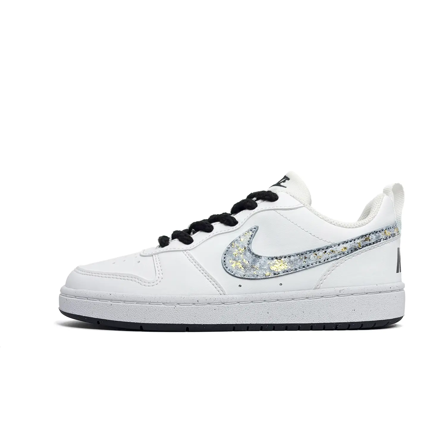 

Nike Детские низкие скейтбордистские кроссовки Court Borough Gold Foil из синтетической кожи, износостойкие, черные с белыми элементами
