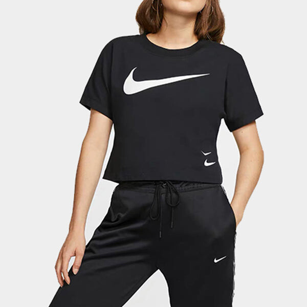 Футболка спортивная одежда с логотипом swoosh повседневная короткая футболка Nike, черный — фото 3
