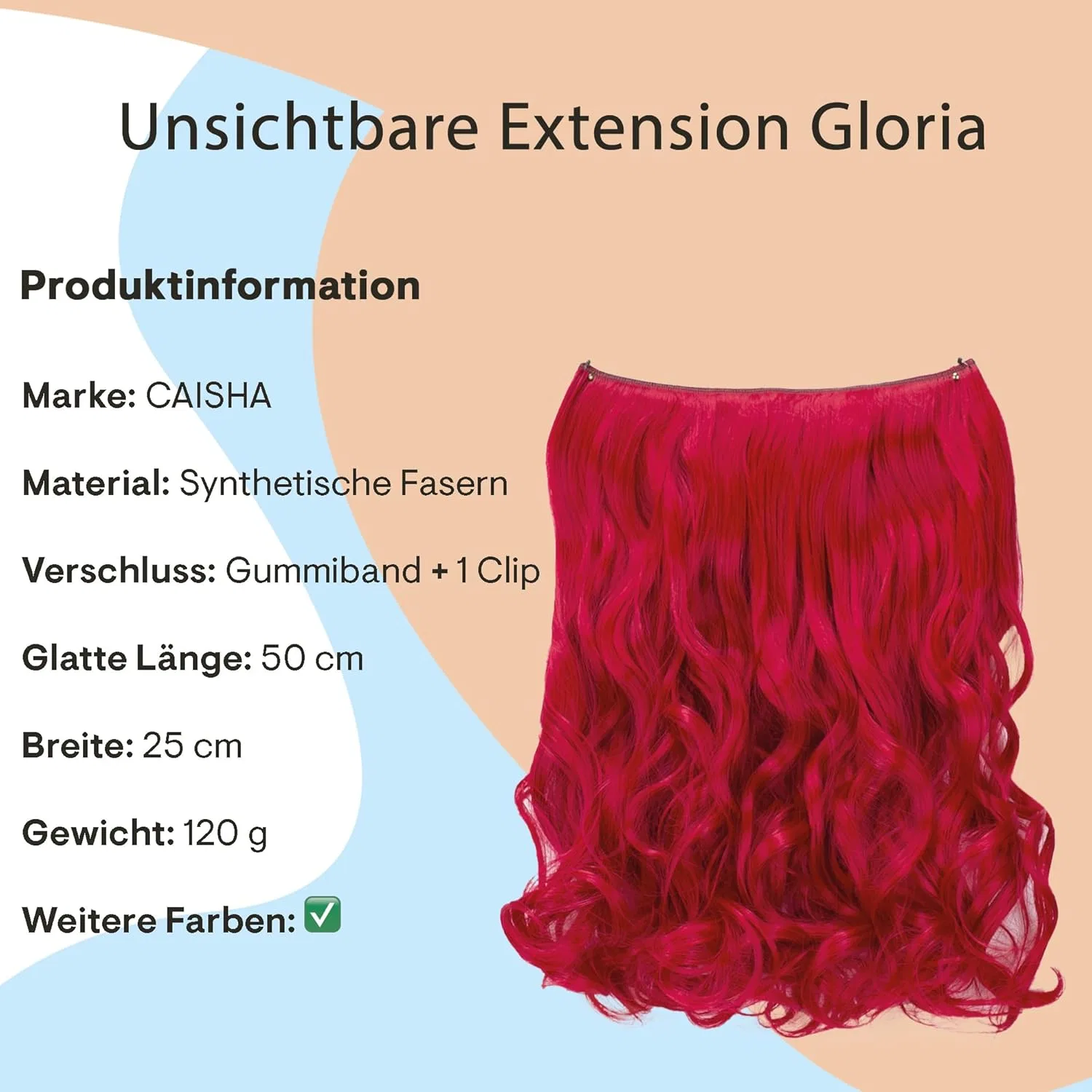 Накладная прядь CAISHA E109-1 с эластичной лентой, 50 см, красный Caisha, Red #113B E109-1 — фото 2