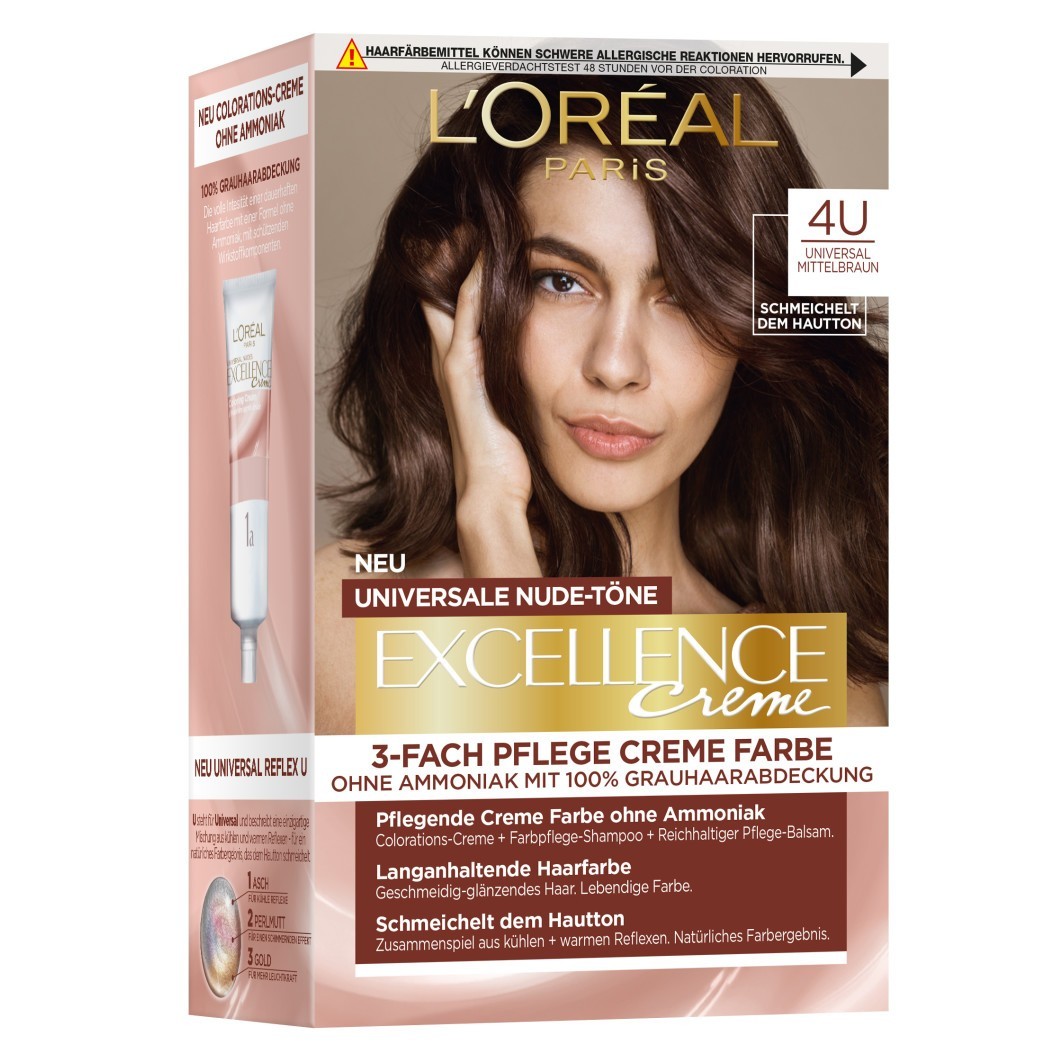 Краска для волос excellence creme universale nude-töne Loreal Paris, 4u - mittelbraun, количество 1 шт. — фото 2