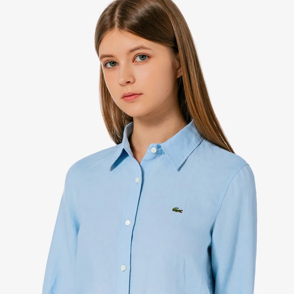 Рубашка Lacoste льняная Regular Fit голубая — фото 2
