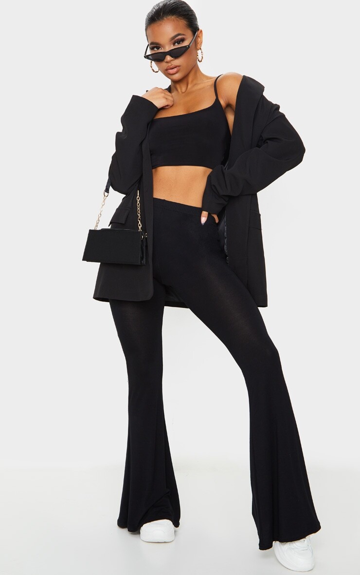 

PrettyLittleThing Базовые черные расклешенные брюки из джерси, Черный, PrettyLittleThing Базовые черные расклешенные брюки из джерси