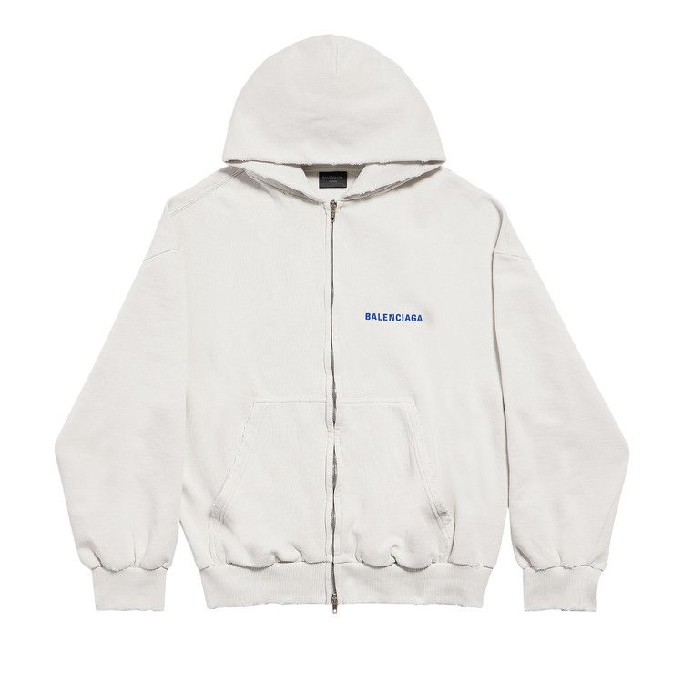 

Худи Balenciaga Logo Embroidered Zip-Up Hoodie, Dirty White/Sport Blue