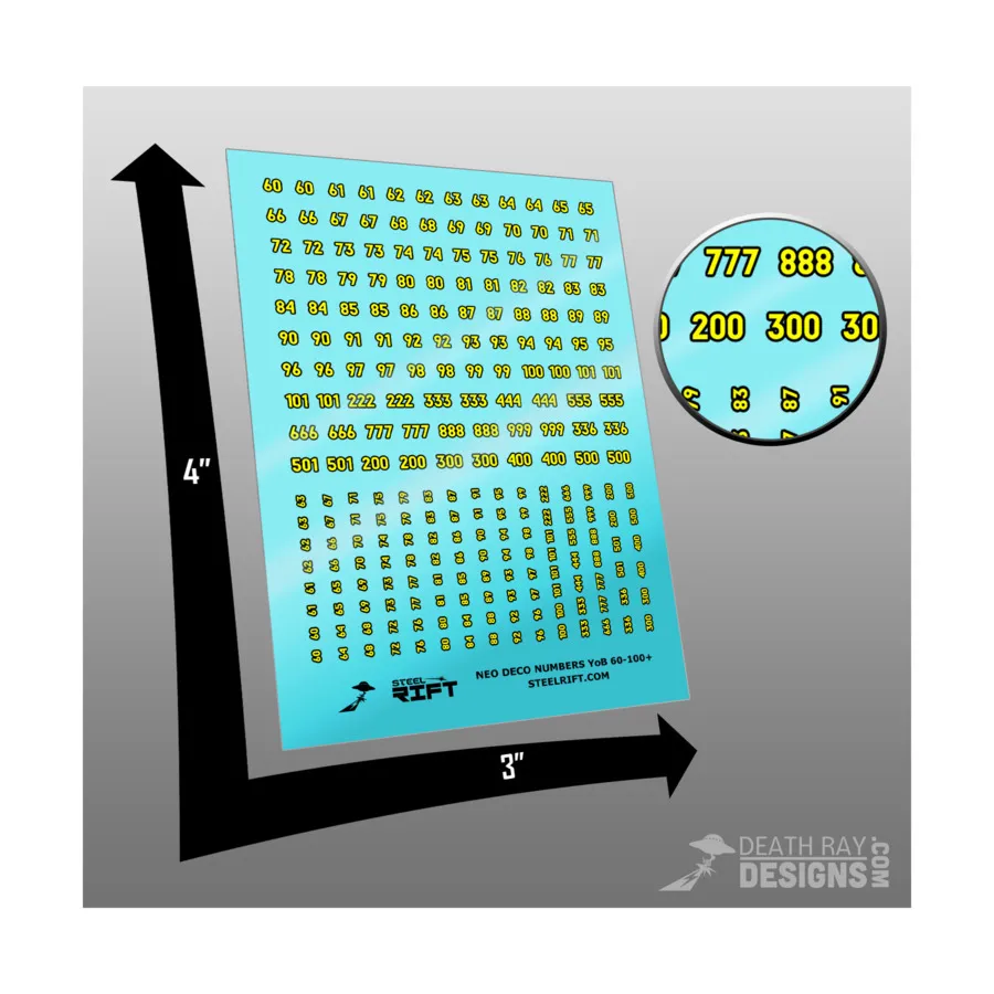 

Номера в стиле нео-деко 60–100+ — желтый на черном, Steel Rift - Decals, Numbers