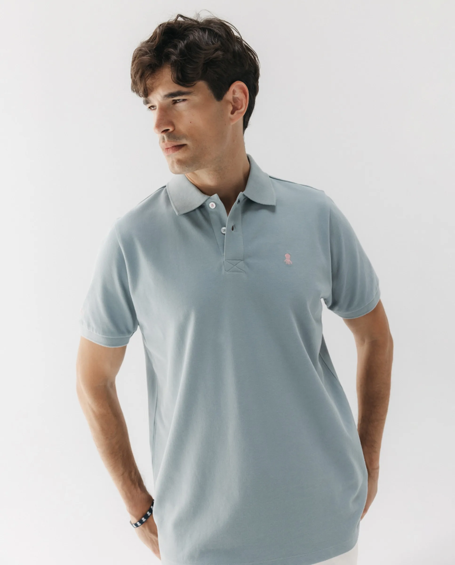 

Мужское короткое поло из пике с логотипом на груди El Pulpo, синий