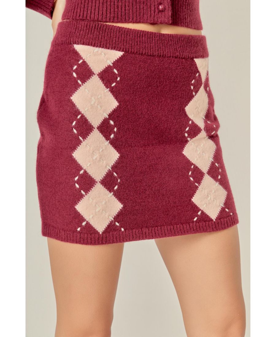 

Женская вязаная юбка с ромбовидным узором English Factory, Burgundy/salmon