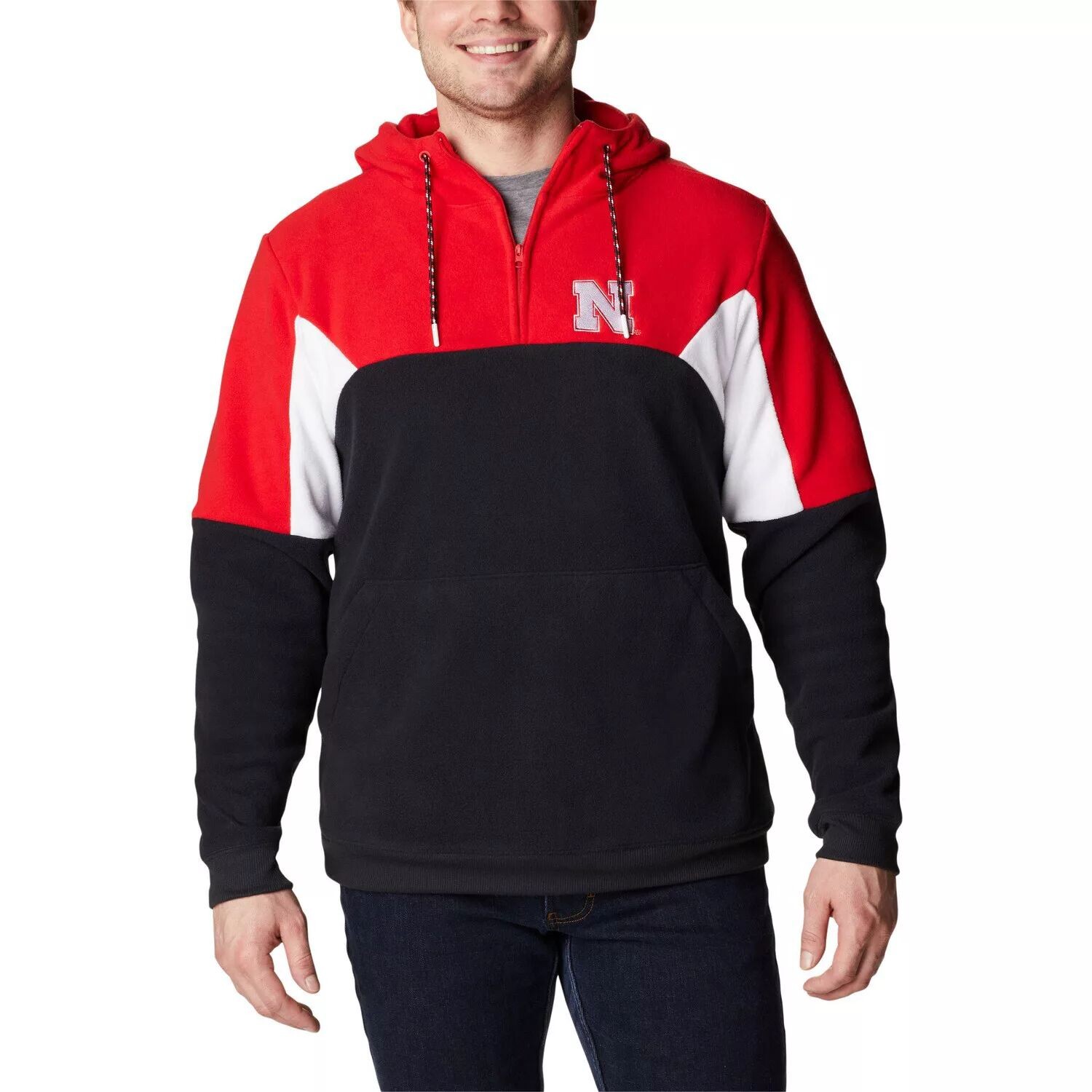 

Мужской пуловер с капюшоном Columbia Nebraska Huskers Lodge с молнией в четверть, черный