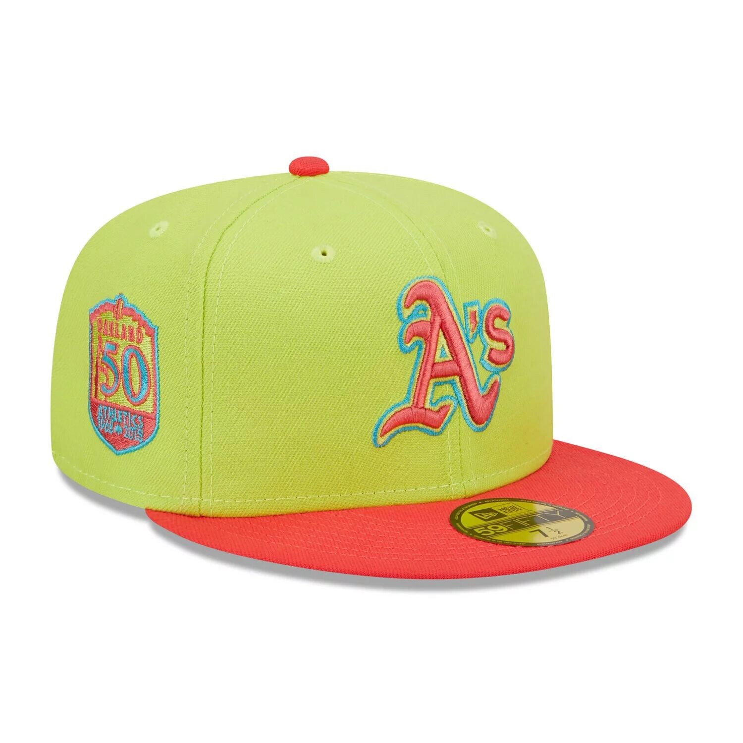 

Мужская бейсболка New Era зеленого/красного цвета с принтом Cyber ​​Highlighter 50th Anniversary Oakland Athletics 59FIFTY