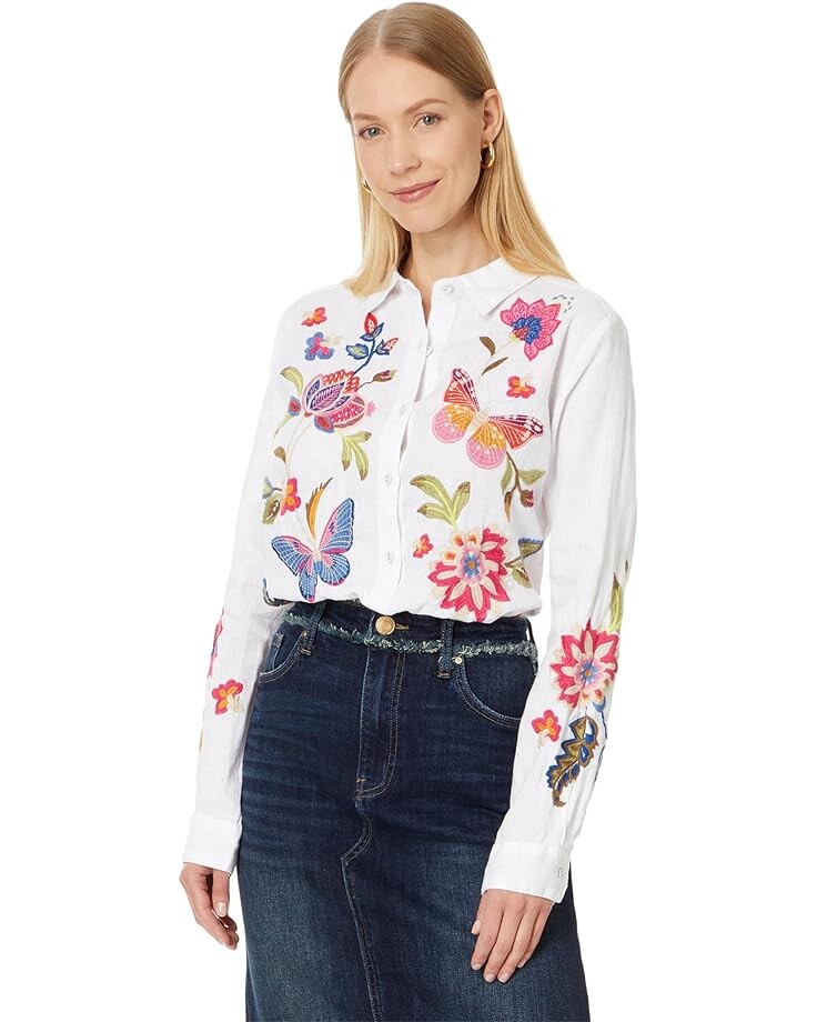 

Рубашка Johnny Was Gracey Linen Oversized, белый