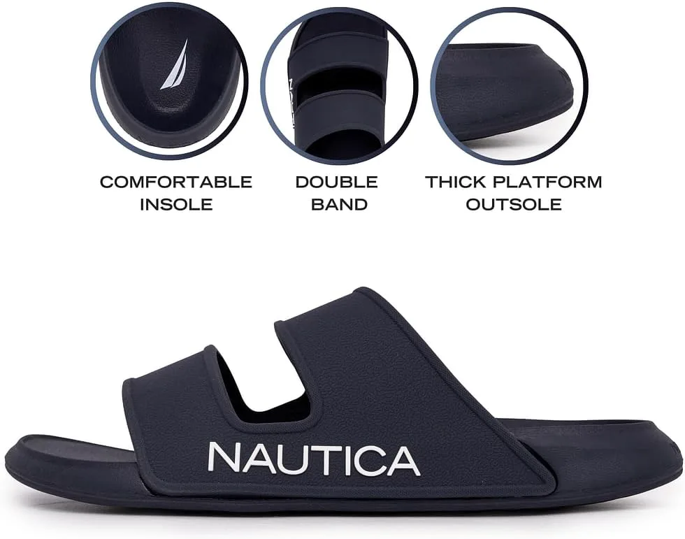 Мужские шлепанцы Nautica для спорта и душа, атлетические сандалии для дома и улицы с двойной поддержкой свода стопы - легкие, прочные и удобные, белый — фото 3