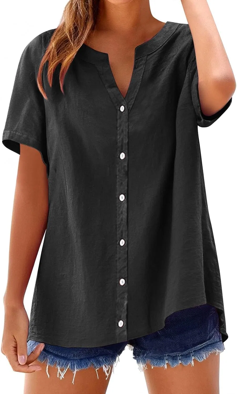 Блуза свободного кроя на пуговицах, Loose Button Shirt Top, черный